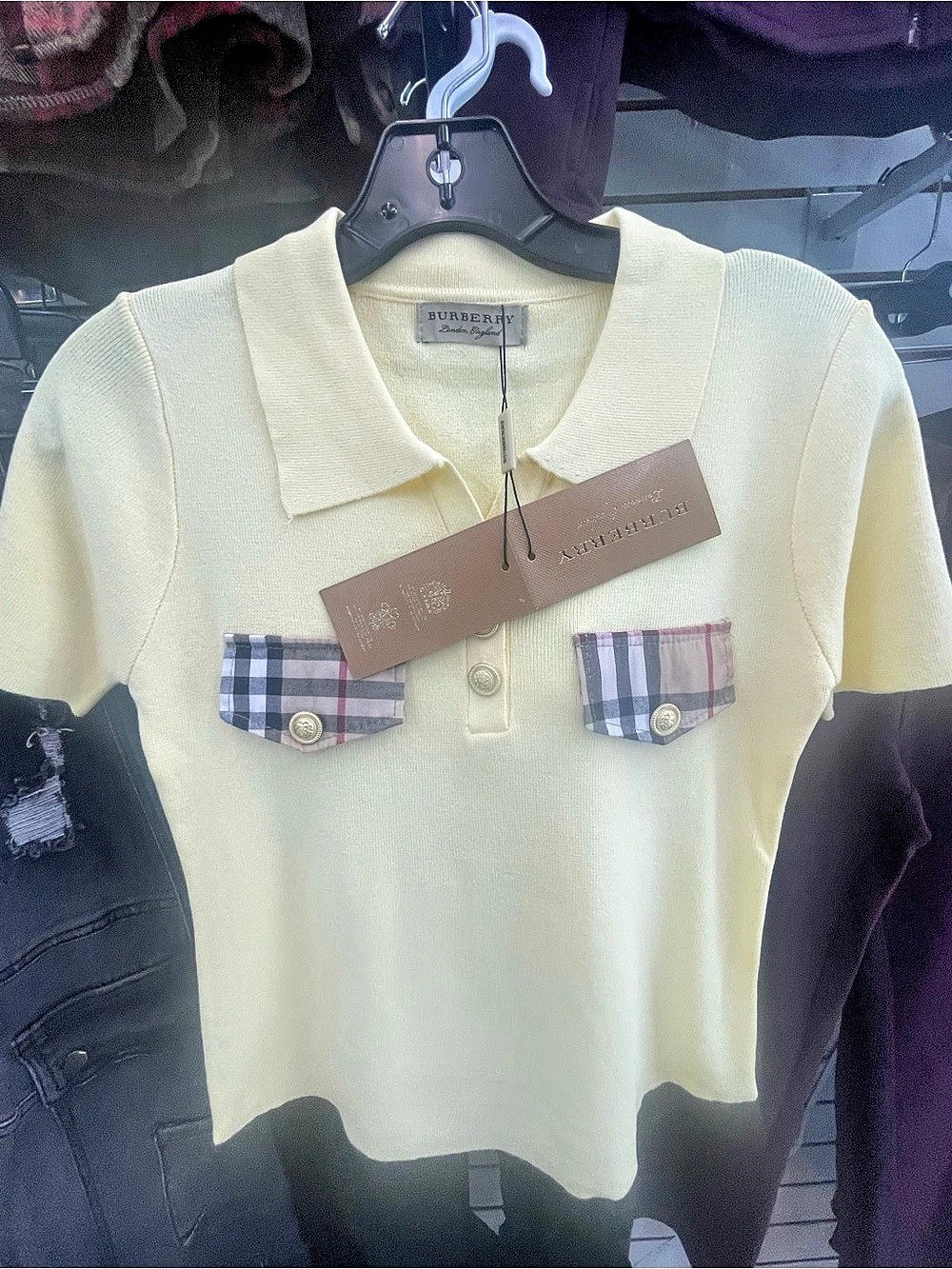 Burberry Plaid Pocket Short Sleeve Top And skirt set